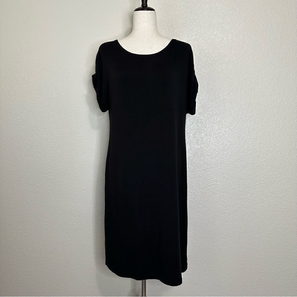 Lou & Grey SignatureSoft Black Short Sleeves Shirt Dress